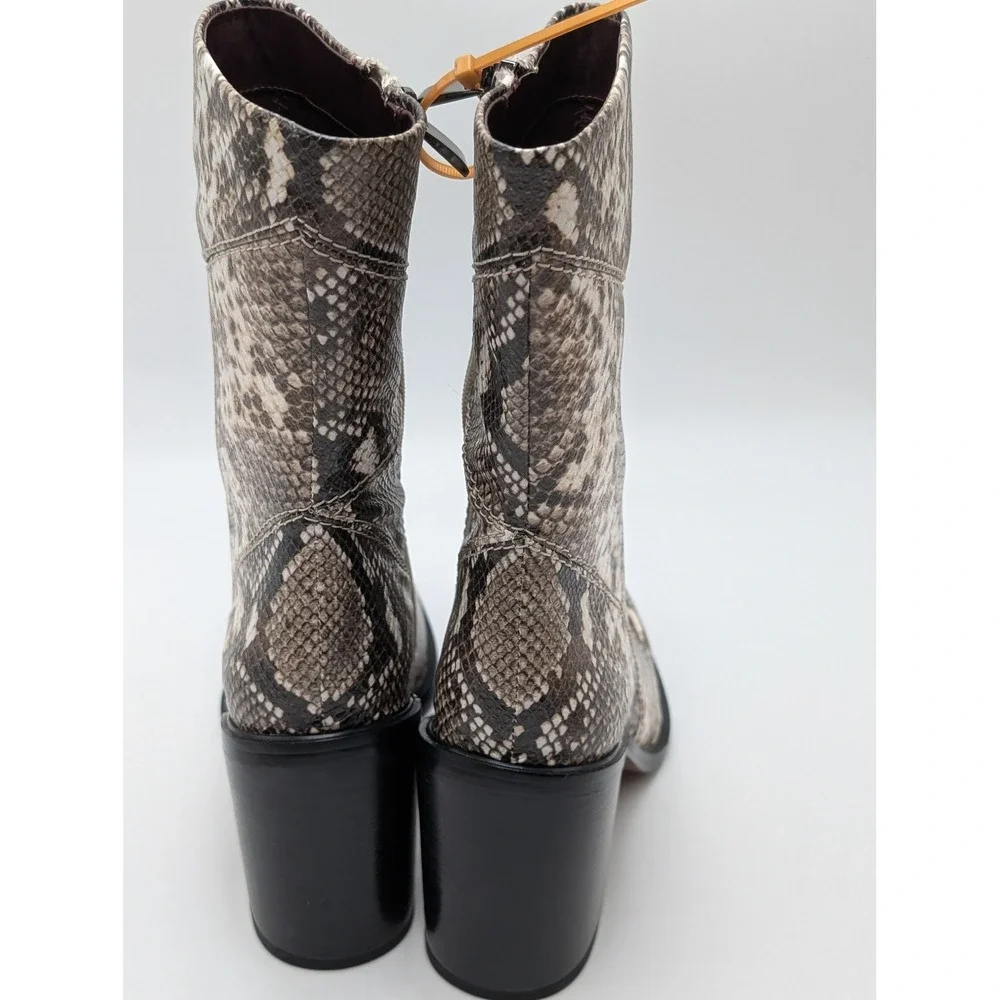 Franco Sarto Boots Womens 5.5M Gray Stevie Snakeskin Square Toe‎ Block Heel Zip